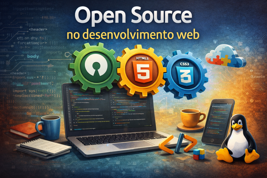 Foto de artigo sobre Open Source no desenvolvimento web.