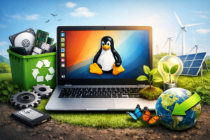 Foto de artigo sobre computador recondicionado com Linux.