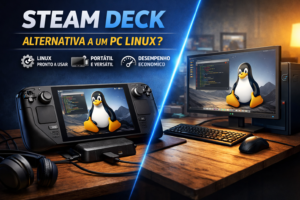 Foto de artigo sobre Steam deck como alternativa ao PC Linux.