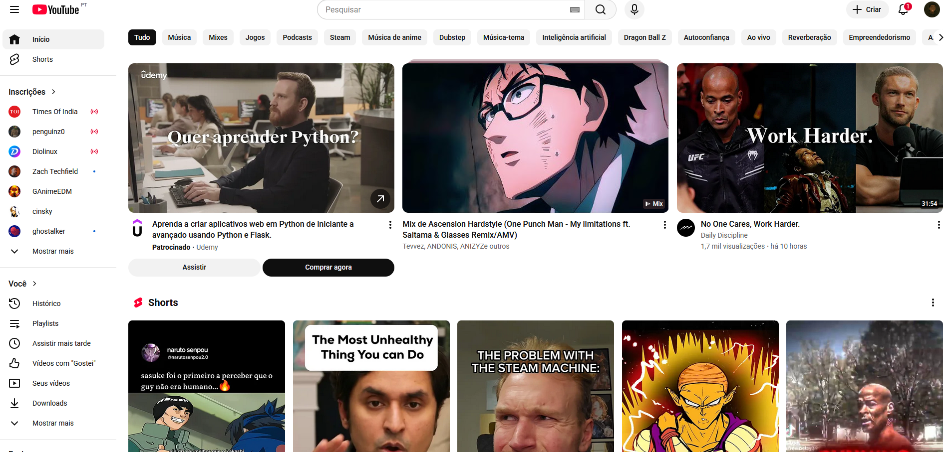 An image of a Youtube feed.