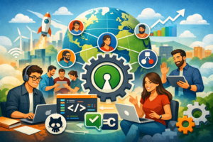 Foto de artigo sobre contribuições Open Source.