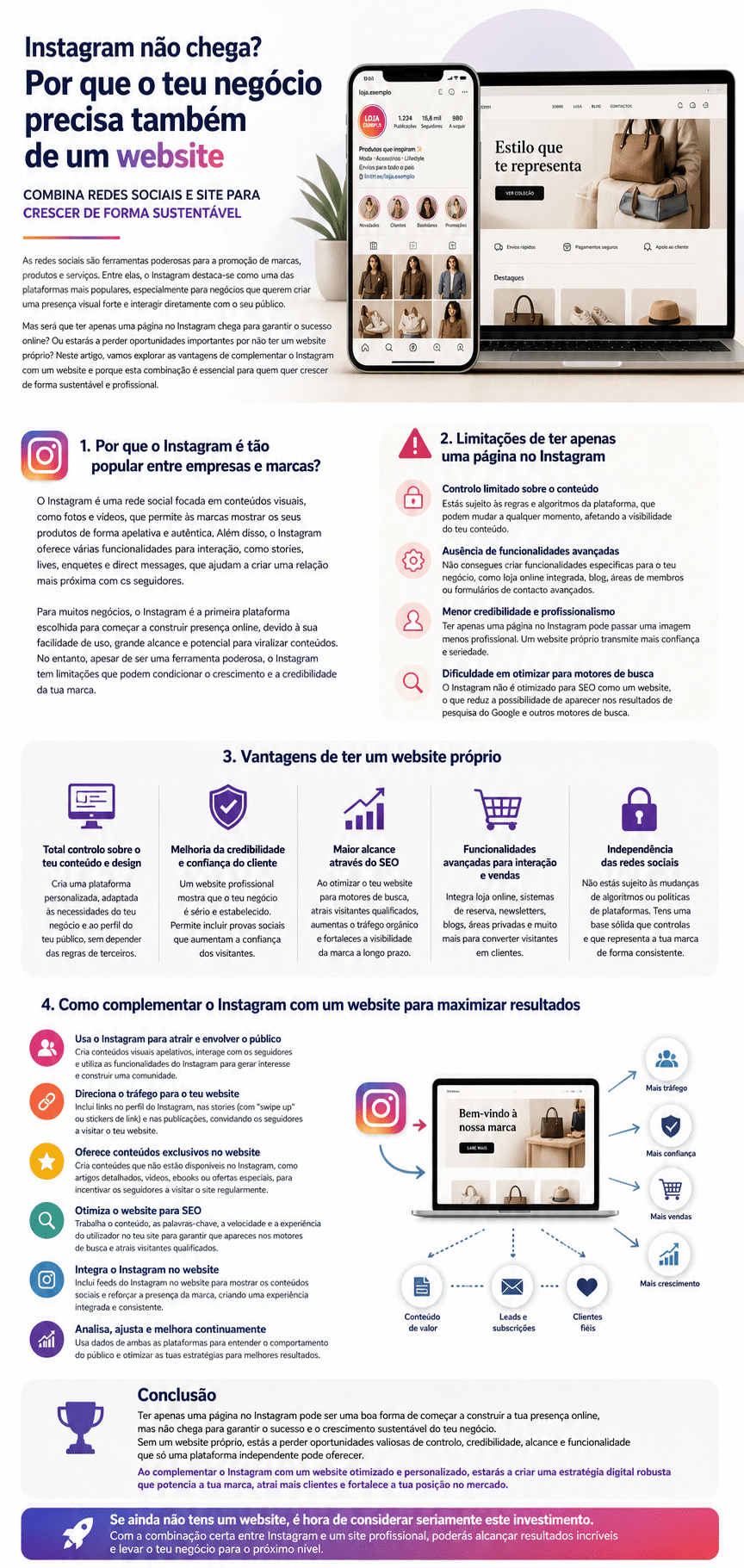 Foto de artigo sobre o efeito complementar de um website ao instagram.